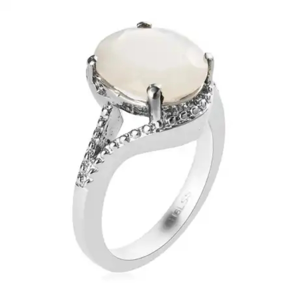 Sri Lankan Silver Moonstone Ring in Stainless Steel, Split Shank Ring - Picture 6 of 7